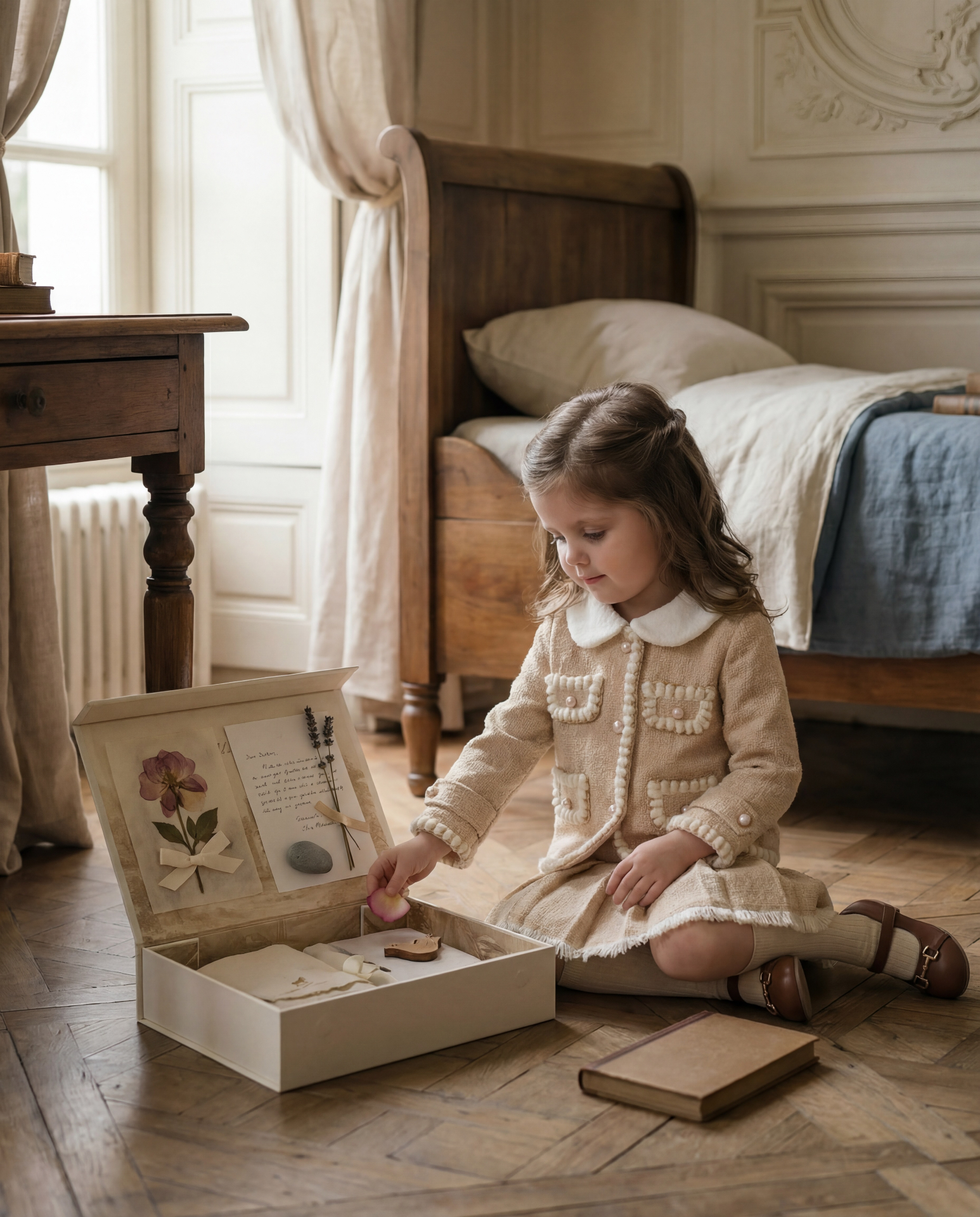 Girl with keepsake box treasures