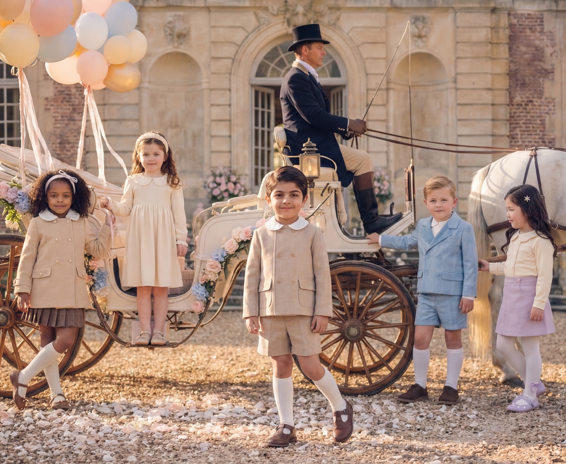 A child in a carriage for The Petite Loom lookbook